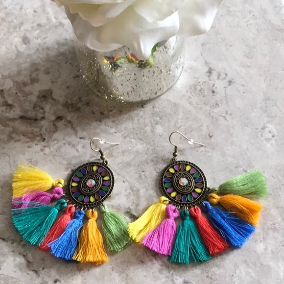 Bohemian Dream Catcher Colorful Tassel Earrings - Picture 6 of 8